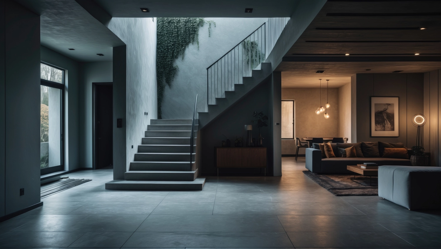 Karello Raumdesign - Innenausbau, Raumdesign und handwerkliche - Modernes Innendesign mit Treppenhaus, Flur und Wohnbereich.